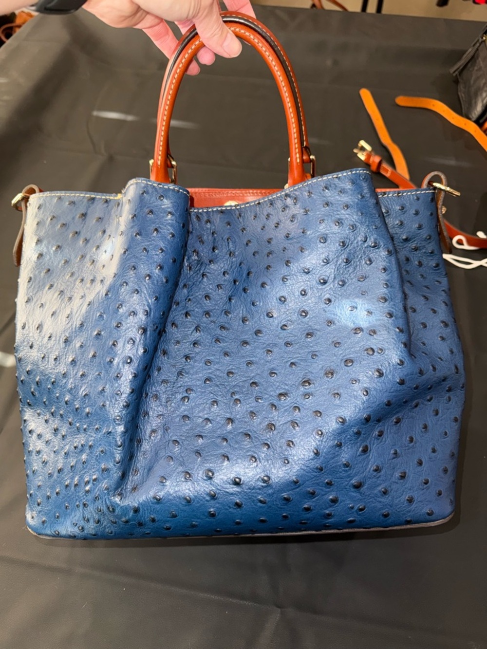 Dooney & Bourke Blue Ostrich-Embossed Large Barlow - Picture 4 of 13